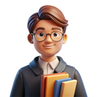 serene creative Portrait of a young student with books and a curious expression, illuminated by the warm light of a library, in a realistic, academic style detailed png
