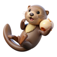 impressive modern A playful sea otter floating on its back, holding a seashell, rendered in a charming, cartoon style premium png
