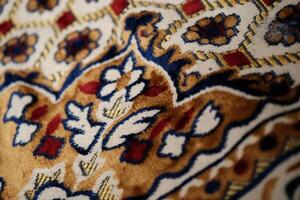 Close up of a colorful rug with a floral design photo