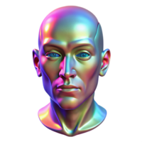 vibrant modern A holographic projection of a human face, morphing and changing expressions, illuminated by a dynamic, multicolored light, in a digital art style original png