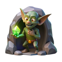 extraordinary rustic A mischievous goblin, holding a stolen jewel, hiding in a dark cave, lit by a single ray of light, in a fantasy art style genuine png