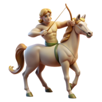 impressive modern A wise centaur with the upper body of a human and the lower body of a horse, holding a bow and arrow, illuminated by the dappled sunlight of a forest. Renaissance sculpture style 4K png