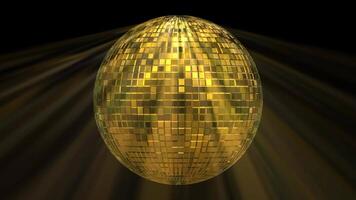 Radiant Golden 3D Disco Ball Loop Animation with Dynamic Light Rays video