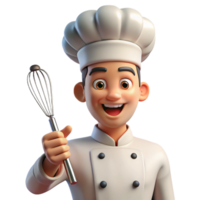 elegant traditional Portrait of a chef with a mischievous grin, holding a whisk, brightly lit kitchen setting, pop art style authentic png
