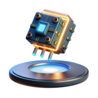 magnificent abstract A single, glowing circuit board component, levitating in mid-air, illuminated by a spotlight, in a product photography style 4K png