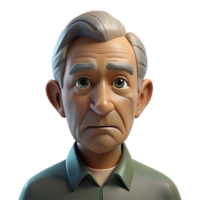 serene modern Close-up portrait of an elderly man with deep wrinkles and a thoughtful expression, illuminated by a single, overhead spotlight, hyperrealistic style premium png