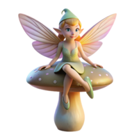 stunning vintage A mischievous pixie with iridescent wings, perched on a giant mushroom, dappled with sunlight filtering through a forest canopy. Art Nouveau style exclusive png