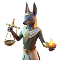 wonderful rustic A benevolent Anubis, with the head of a jackal, holding the scales of judgment, lit by an ethereal white light, in an ancient Egyptian style professional png