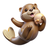 dramatic modern A playful sea otter floating on its back, holding a seashell, rendered in a charming, cartoon style authentic png