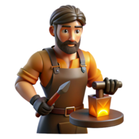 elegant modern Portrait of a skilled artisan with tools in hand and a focused gaze, illuminated by the warm light of a forge, in a realistic, detailed style high resolution png