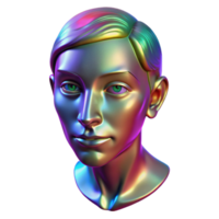 wonderful minimalist A holographic projection of a human face, morphing and changing expressions, illuminated by a dynamic, multicolored light, in a digital art style detailed png