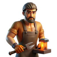 serene artistic Portrait of a skilled artisan with tools in hand and a focused gaze, illuminated by the warm light of a forge, in a realistic, detailed style original png