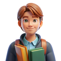 magnificent minimalist Portrait of a young student with books and a curious expression, illuminated by the warm light of a library, in a realistic, academic style genuine png