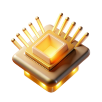 elegant modern A levitating microchip emitting beams of light, warm golden lighting, abstract art style high quality png