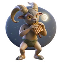 magnificent minimalist A mischievous satyr with goat-like legs and horns, playing a pan flute, illuminated by the moonlight. Greek mythology style 4K png