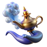 serene minimalist A powerful djinn emerging from a magic lamp, smoke swirling around its form, in a fantastical, Arabian Nights style high resolution png