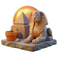 wonderful creative A mysterious sphinx with the body of a lion and the head of a human, guarding an ancient tomb, illuminated by the setting sun. Egyptian art style high quality png