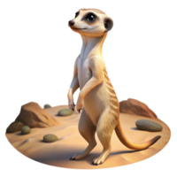 serene artistic A curious meerkat standing on its hind legs, scanning the desert landscape under the scorching midday sun, rendered in a photorealistic style original png