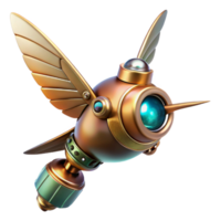 wonderful classic A steampunk hummingbird drone with delicate clockwork wings and a miniature camera lens, lit by a bright, daylight, in a photorealistic style high resolution png