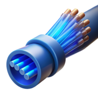 dramatic artistic A close-up of a fiber optic cable transmitting data, illuminated by a pulsing, blue light, in a macro photography style authentic png