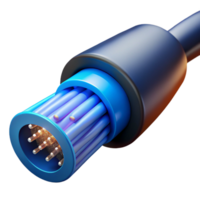 impressionante minimalista uma fechar-se do uma fibra ótico cabo transmitindo dados, iluminado de uma pulsante, azul luz, dentro uma macro fotografia estilo genuíno png