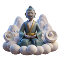 dramatic modern A serene tengu meditating on a mountaintop, surrounded by swirling clouds, in a peaceful, spiritual style high resolution png