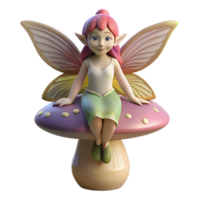 wonderful minimalist A mischievous pixie with iridescent wings, perched on a giant mushroom, dappled with sunlight filtering through a forest canopy. Art Nouveau style detailed png