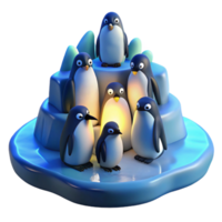 impressive minimalist A group of emperor penguins huddled together on the Antarctic ice, the cold blue light of the polar night illuminating them, depicted in a realistic, documentary style 4K png