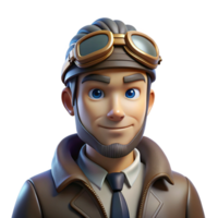 serene artistic Portrait of a skilled pilot with an aviator jacket and a focused expression, illuminated by the bright cockpit lights, in a realistic, aviation-themed style authentic png