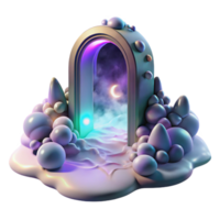 extraordinary minimalist A mystical portal shimmering with iridescent light, leading to an unknown world, surrounded by swirling mist. Surreal style 4K png