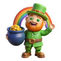 magnificent vintage A mischievous leprechaun guarding a pot of gold at the end of a rainbow, in a cheerful, cartoonish style authentic png