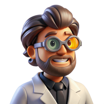 beautiful contemporary Portrait of a curious scientist with lab goggles and a thoughtful expression, illuminated by the glow of a microscope, in a scientific, illustrative style high resolution png