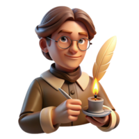 magnificent vintage Portrait of a pensive writer with spectacles and a quill pen, illuminated by the warm glow of a candle, in a vintage, sepia-toned style genuine png