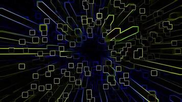 high speed square laser ray animation on black background, animated neon beam tunnel suitable for motion design about futuristic technology, high speed line, digital data transfer, glowing light rays video