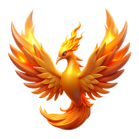 stunning artistic A mysterious phoenix with fiery plumage, rising from ashes in a blazing inferno, illuminated by intense orange light in a symbolic art style premium png