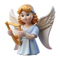 serene classic Angel, winged and serene, holding a harp, premium png