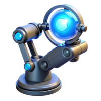 serene modern A robotic arm holding a glowing orb of energy, electric blue lighting, science fiction style 4K png
