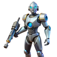 serene abstract Futuristic robotic guard with weapon attached 4K png