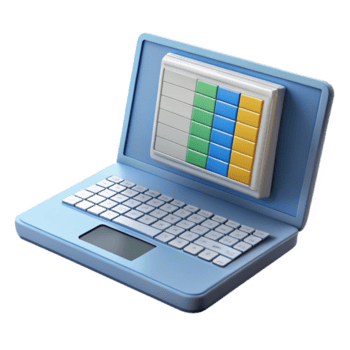 dramatic abstract Laptop computer with open screen showing spreadsheet software high resolution png