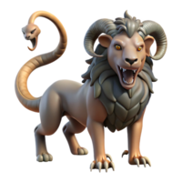 wonderful artistic A menacing chimera with the head of a lion, the body of a goat, and the tail of a serpent, in a dramatic, chiaroscuro lighting style genuine png