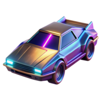 magnificent rustic A futuristic vehicle with glowing neon accents, speeding through a digital landscape, illuminated by headlights, in a cyberpunk style 4K png