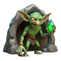 wonderful modern A cunning goblin with sharp claws and glowing green eyes, sneaking through a dark cave, clutching a stolen jewel. Dark fantasy, gritty style exclusive png