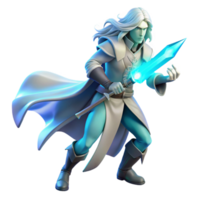 beautiful artistic A lone, ethereal warrior with flowing silver hair, wielding a crystal sword, bathed in soft bioluminescent light. Hyperrealistic style high resolution png