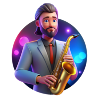 vibrant vintage Portrait of a charismatic musician with a saxophone and a soulful expression, lit by the colorful stage lights, in a pop art style premium png