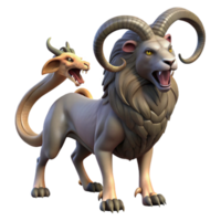 wonderful creative A menacing chimera with the head of a lion, the body of a goat, and the tail of a serpent, in a dramatic, chiaroscuro lighting style detailed png