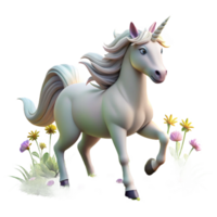 stunning abstract A majestic unicorn with a silver horn and flowing white mane, galloping through a field of wildflowers, illuminated by the warm sunlight. Fantasy art style original png