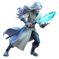 wonderful minimalist A lone, ethereal warrior with flowing silver hair, wielding a crystal sword, bathed in soft bioluminescent light. Hyperrealistic style professional png
