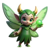 stunning classic A mischievous forest sprite with emerald skin, butterfly wings, and pointed ears, holding a glowing orb, dappled sunlight, whimsical illustration style original png