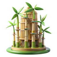 vibrant contemporary Bamboo skyscraper with wind turbines integrated into the design, soft natural lighting, eco-futuristic style authentic png