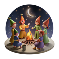 impressive abstract A group of elves celebrating a harvest festival around a bonfire, under a starry night sky. Renaissance painting style exclusive png
